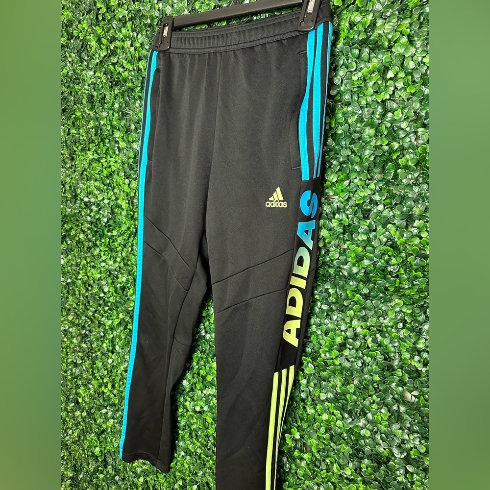 Adidas tricot black/multi colored boys track pants sz Medium - Picture 2 of 9